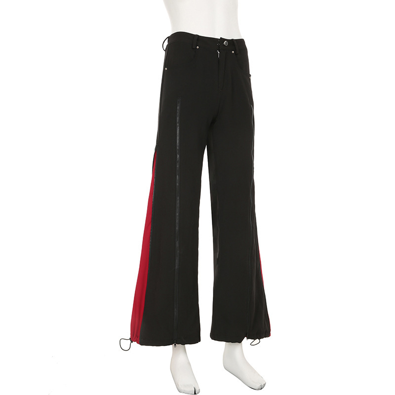Zipper splicing contrasting color personalized casual pants