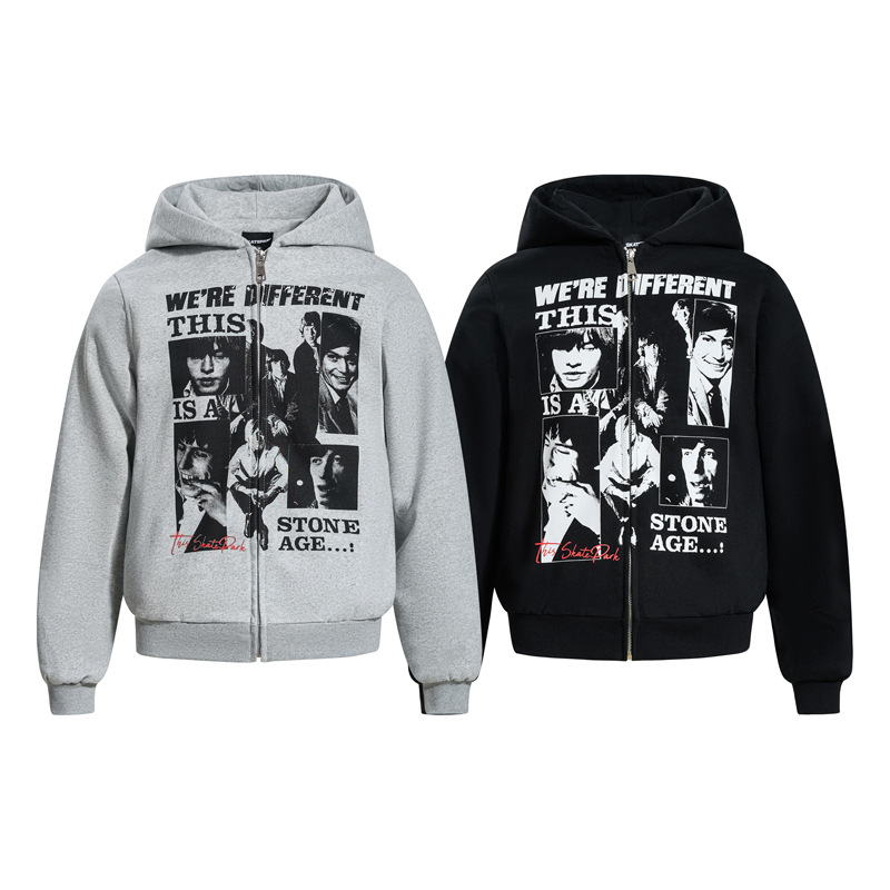 Urban Retro Musician Graphic Zippered Hoodie