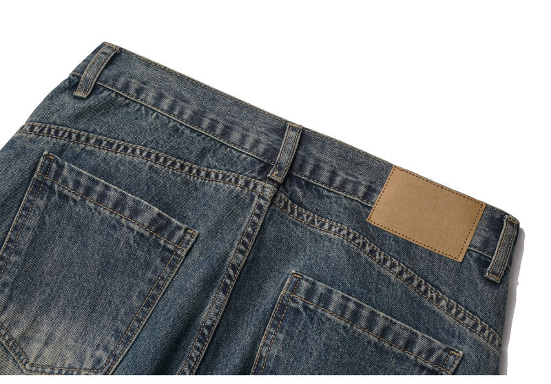 Washed Patchwork Loose Wide-Legged Knife-Edge Denim Pants