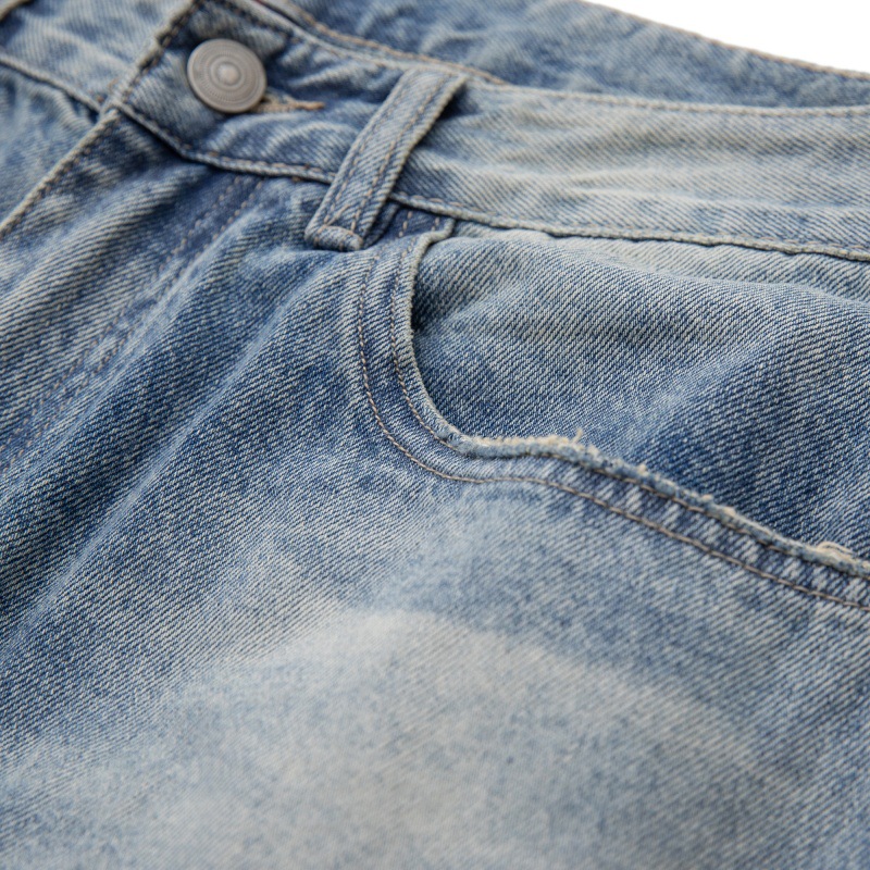 Heavy Washed Fleece Distressed Loose Casual Jeans Men