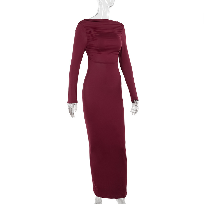 One Shoulder Open Back Full Sleeve Dress