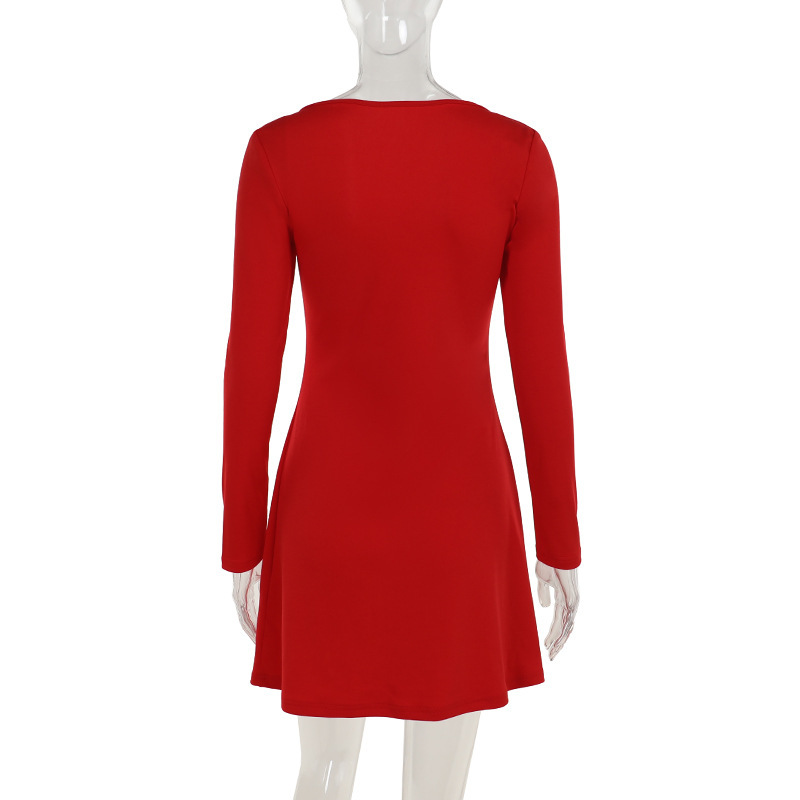 High Waist U-Neck Full Sleeve Office Pencil Dress