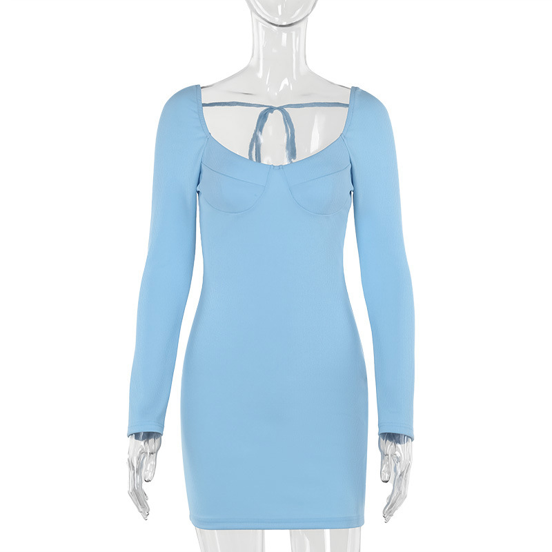 Bodycon Knitted U-Neck Full-Length Sleeve Skirt