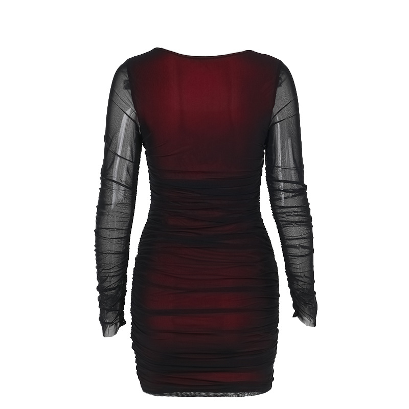 Form-Fitting Full-Sleeve Ruched Hip Dress