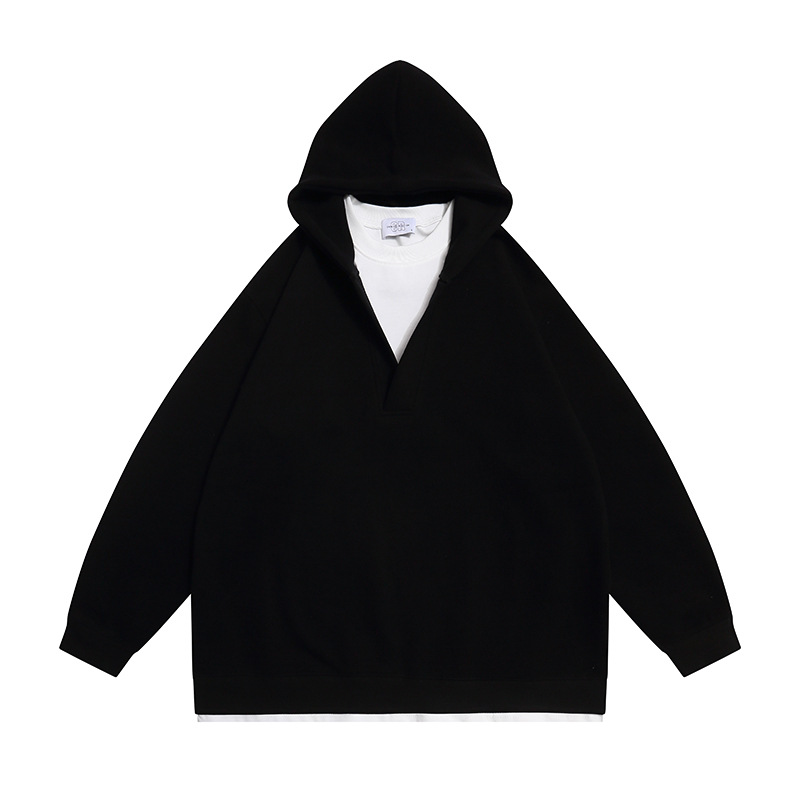 Letter Print Oversized Hooded Sweatshirt with Deep V-Neck