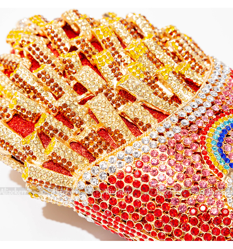 3D Chips Crystal Evening Clutch Bags Wedding Party Bridal Diamond Boutique Novelty Metal Purses And Handbags High Quality