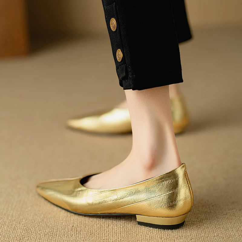 Fashion Genuine Leather mid heels woman elegant Loafer office lady square toe party pumps