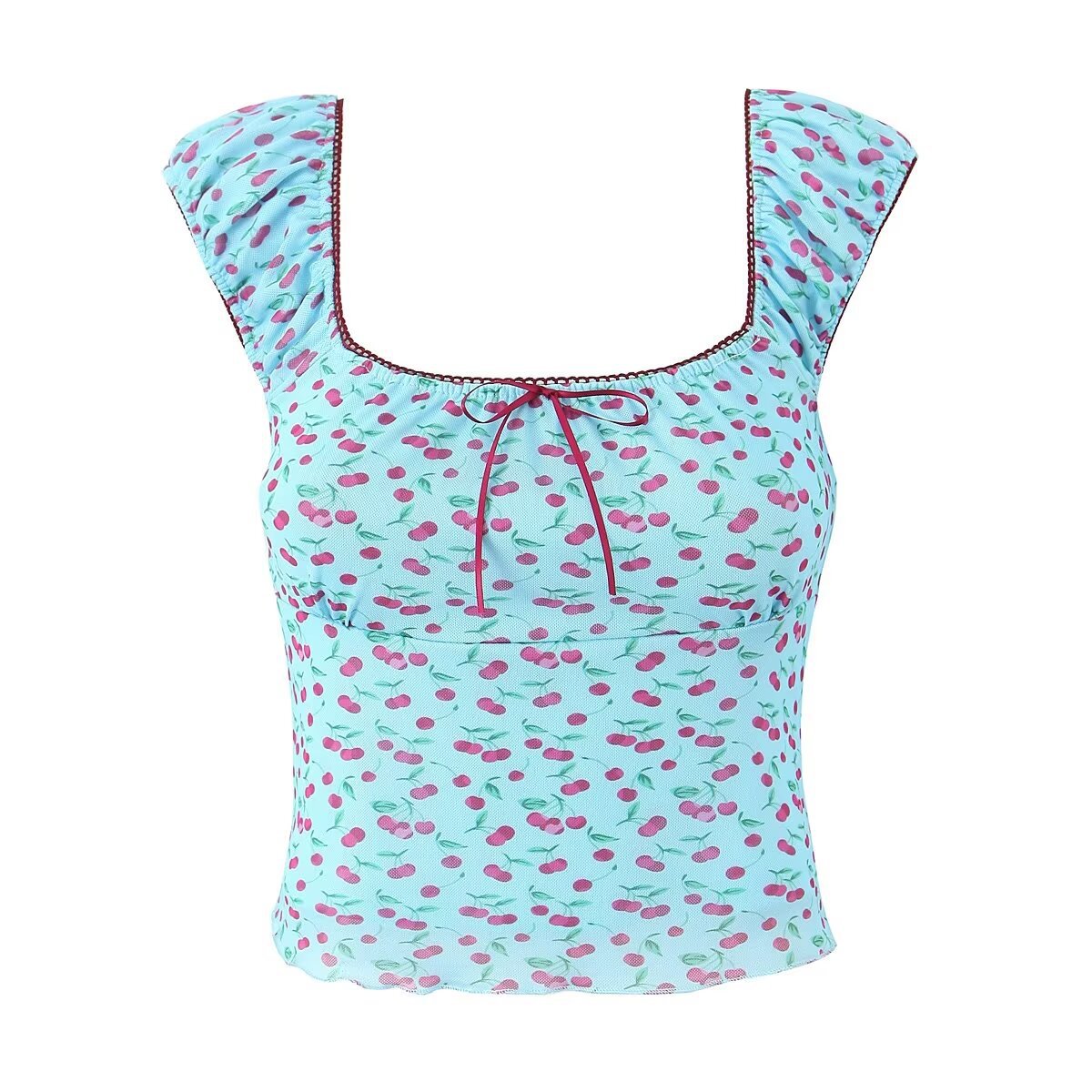 Slim Fit Angular Cut Red Berry Pattern Tee