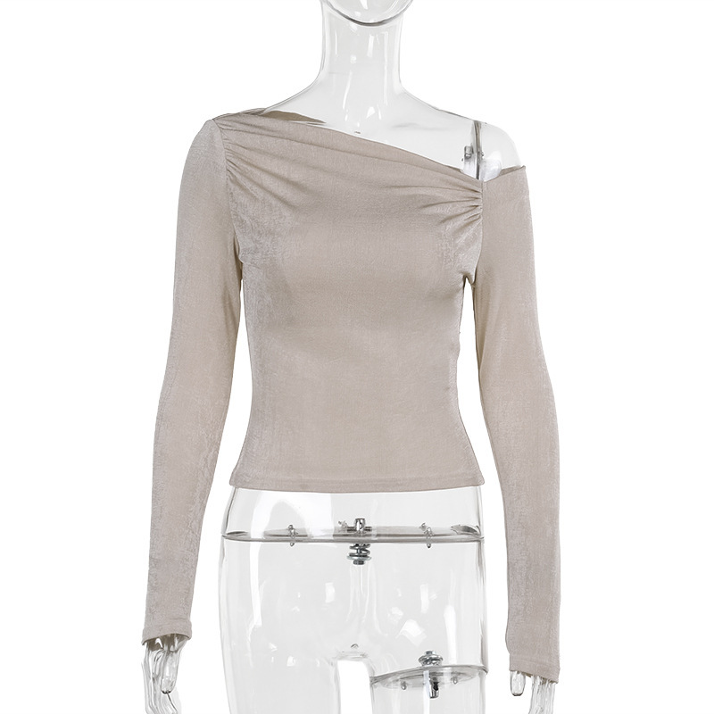 Ladies Slim Fit Solid Asymmetric Full-Length Sleeve Top