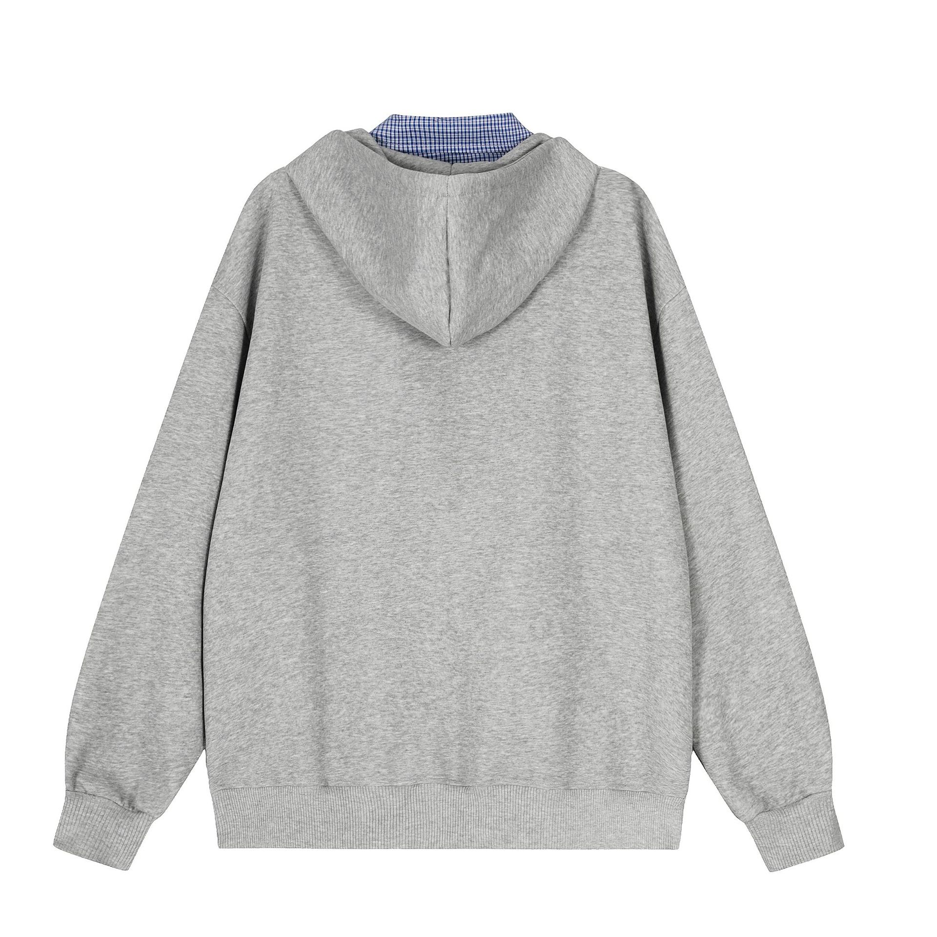 American Checkered Patchwork Hood Sweatshirt