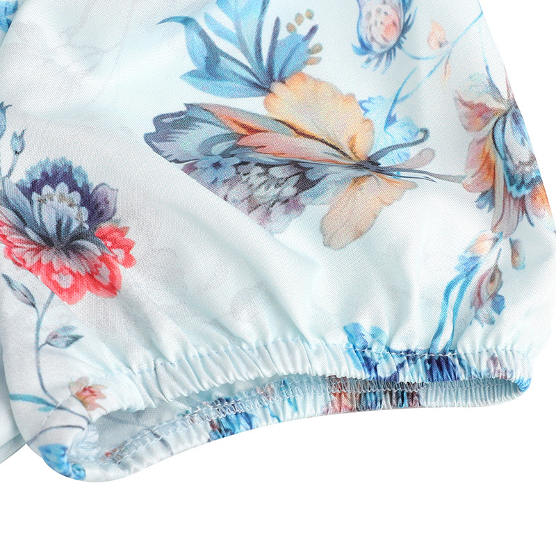 Short Puff Shoulder Botanical Maxi Dress