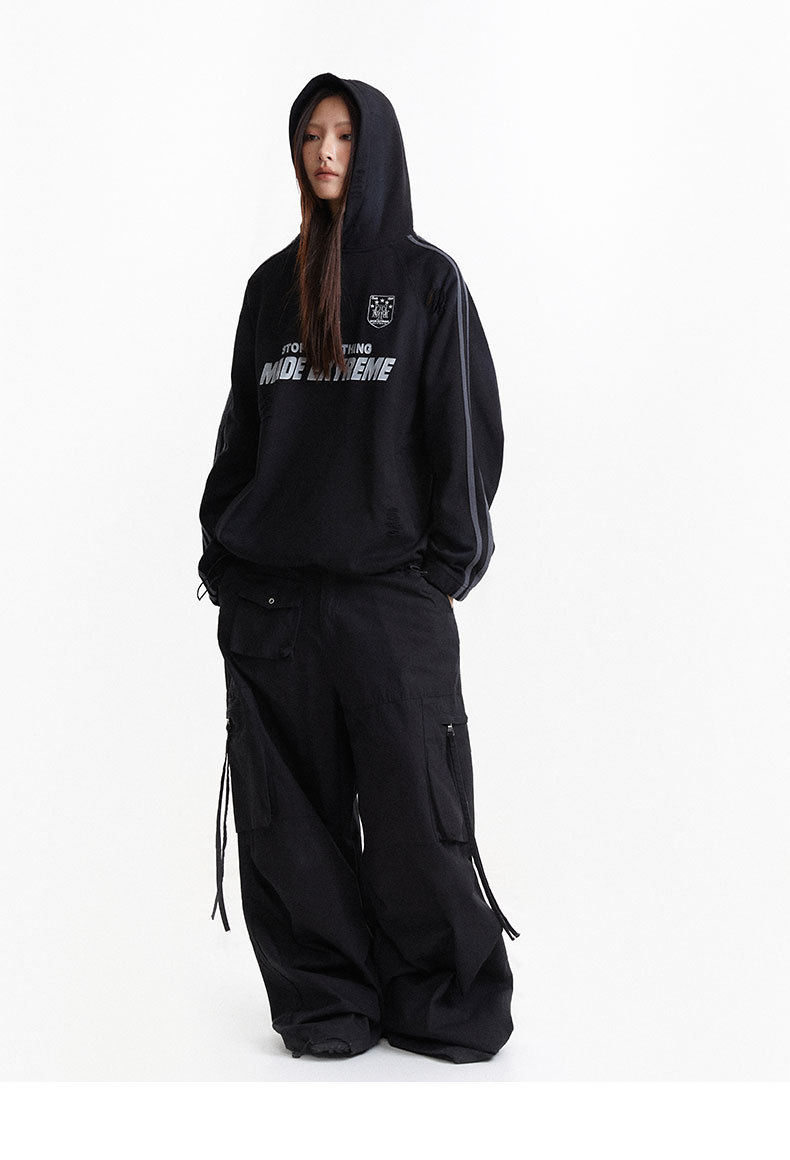 Oversized Distressed Letter Print Hoodie