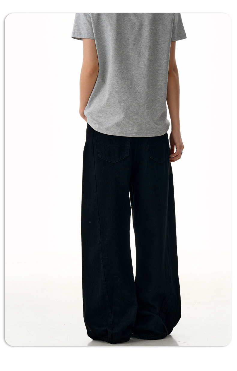 Vintage Black Denim Pants for Men and Women Straight Clean Fit Loose Wide Leg Floor-Length Casual Trousers