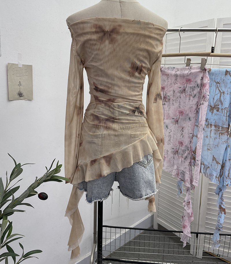 Flirty Asymmetrical Gathered Long Sleeve Top