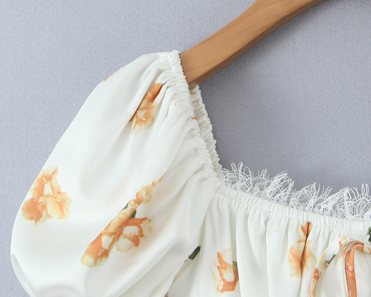 Box Neck Puff Mini Flower Dress