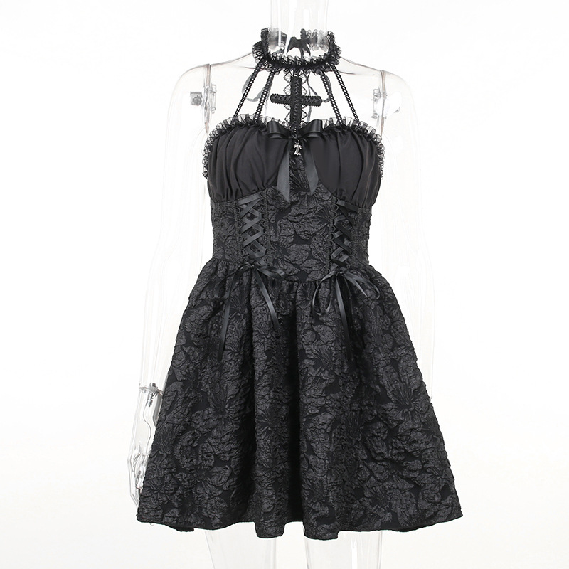 Ladies V-Neck Sleeveless Plain Woven Flared Streetwear Dress