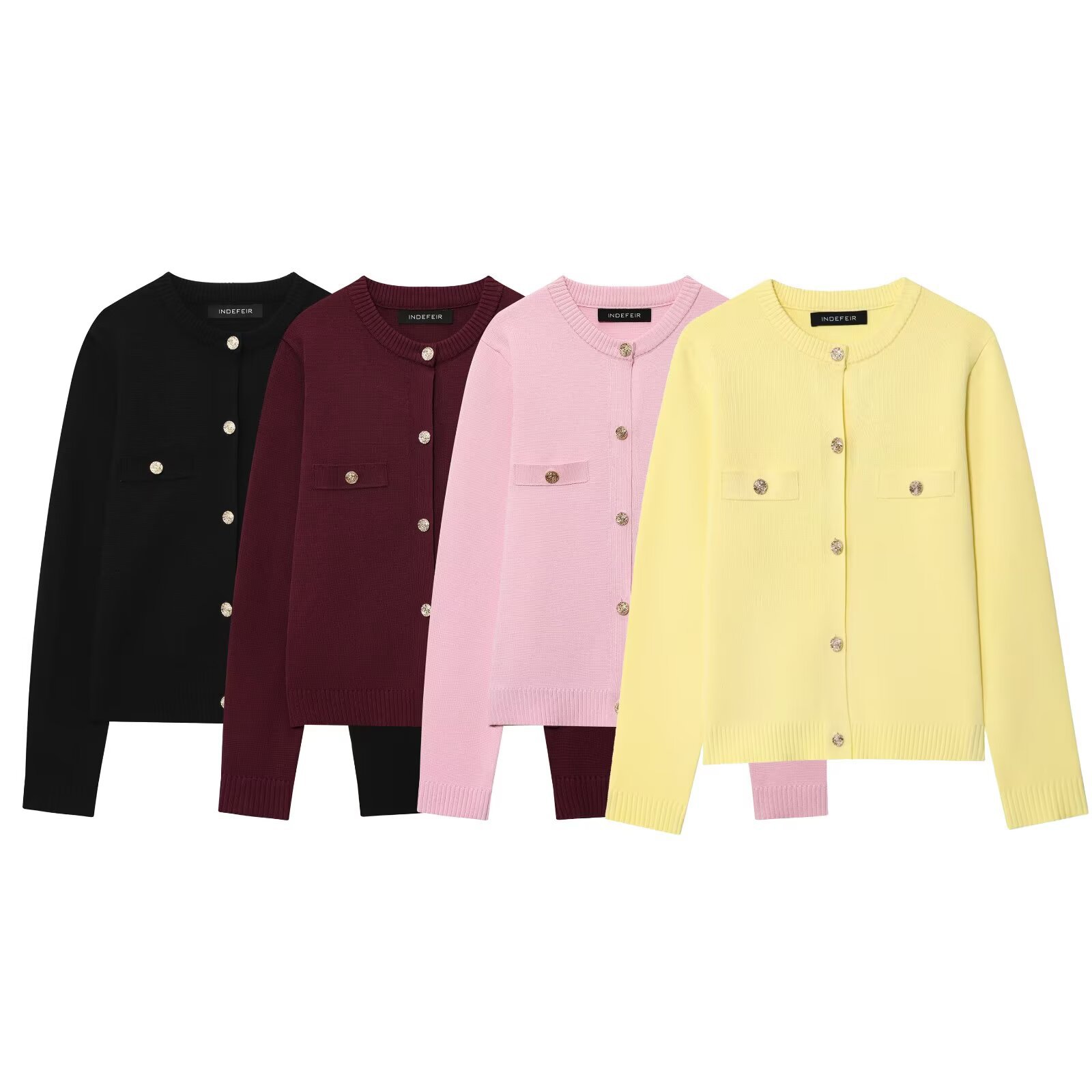 Ladies Crew Button-Front Quad-Tone Sweater