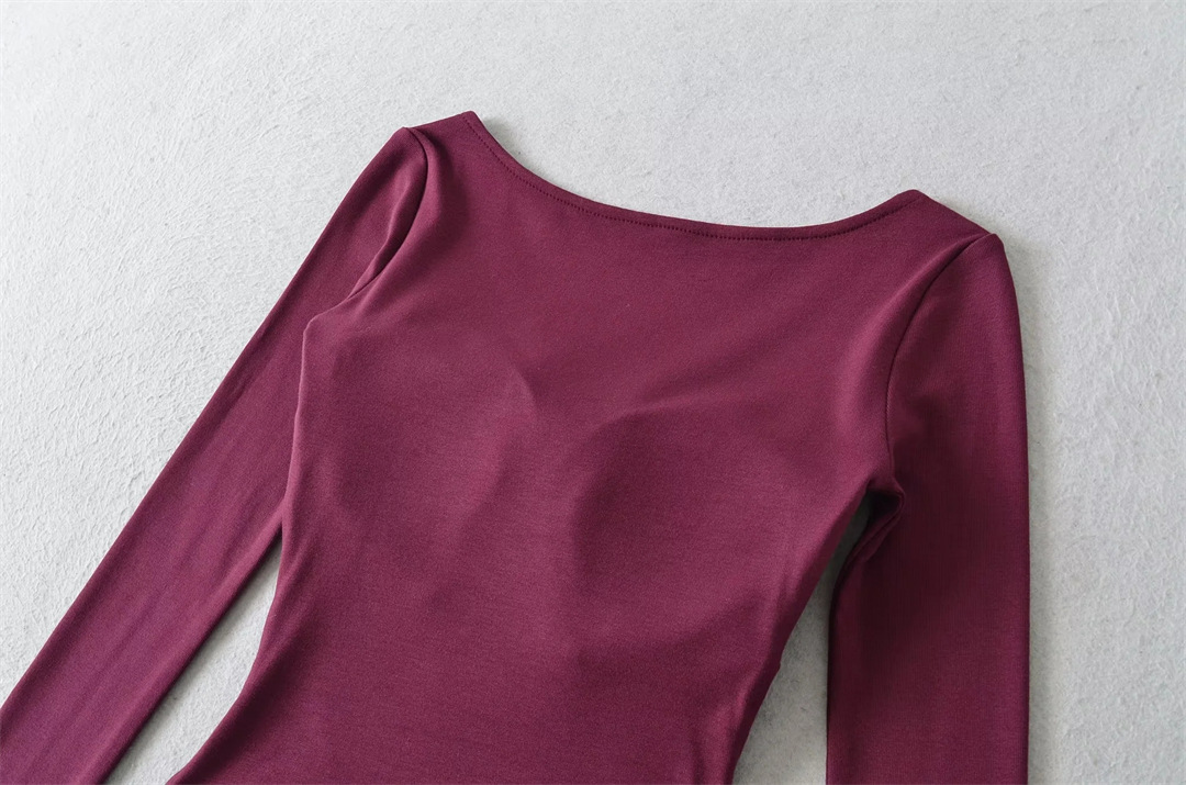 Spicy Wrist-Length Collarbone Cutout Structured Frill Fitted Tee