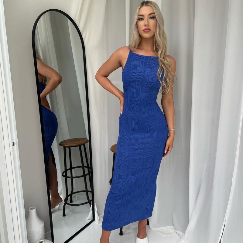 Open Back Sleeveless Collarless Polyester Mid Waist Dress