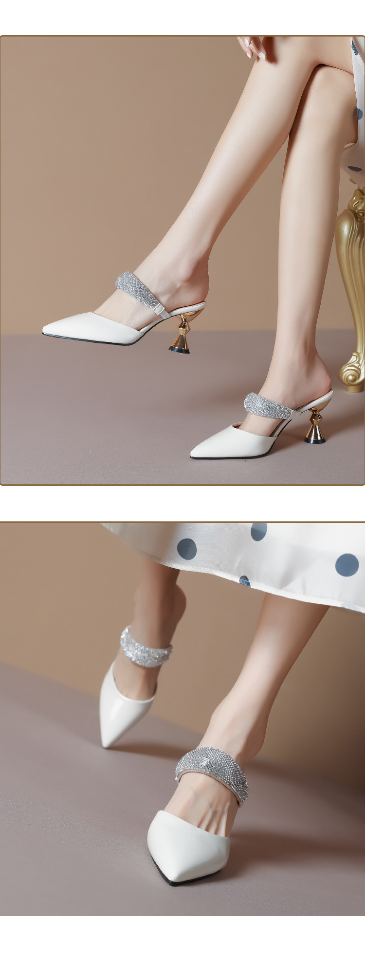 French sexy fashionable outer wear rhinestone sandals for women with pointed toe high heels