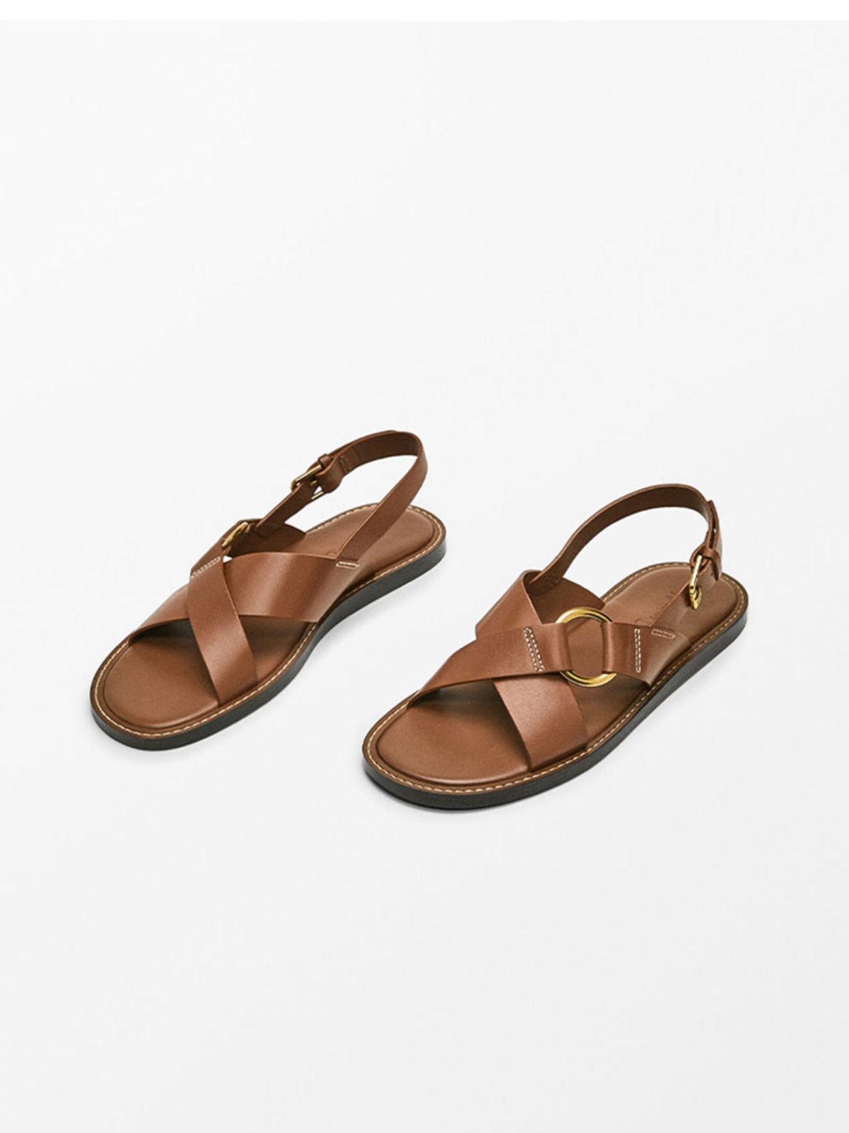 Summer new leather cross strap flat slippers black Roman sandals for women