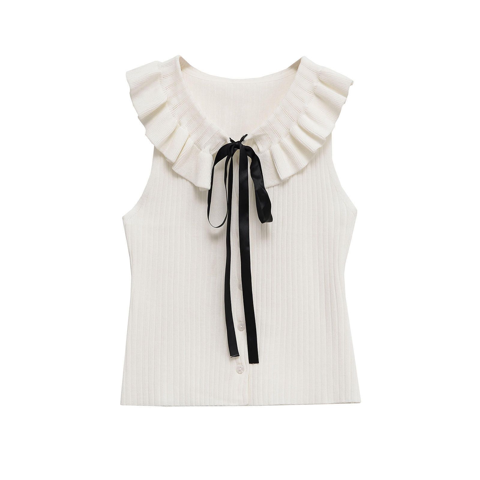 Ladies Sleeveless Ribbon Knot Eyelet Tee