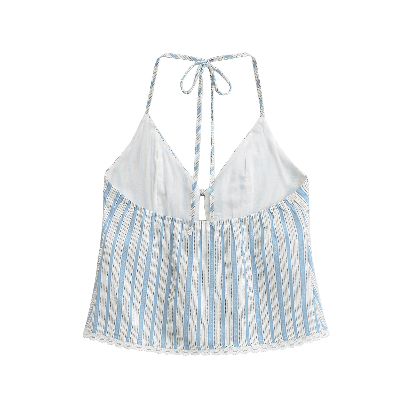 Two-Tone Pinstripe Open Back Criss Cross Cami