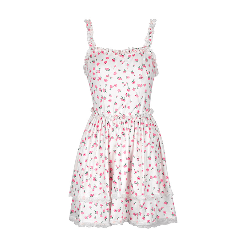 Scalloped Blossom Pattern Polyester Dress