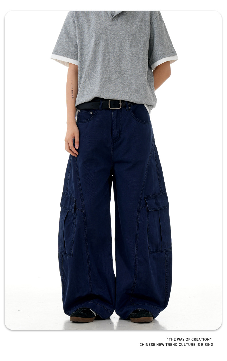 Work Pants with Multiple Pockets Slimming Casual Wide Leg Long Trousers for Men and Women