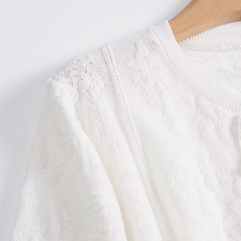 Ladies Ivory Scoop Three-Quarter Sleeve Button Front Cardigan