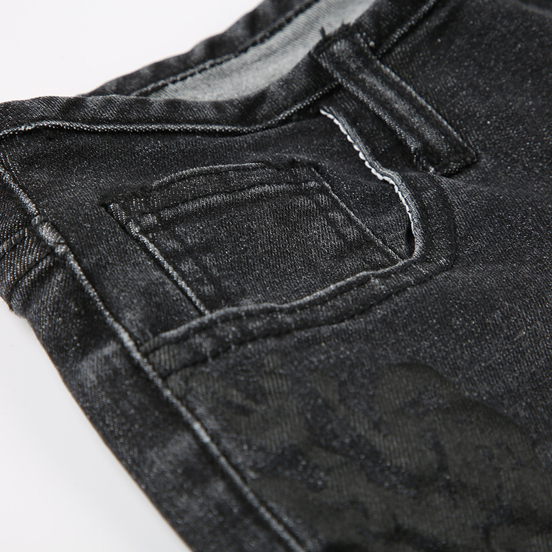 Retro plant print washed water slim fit and slimming flared jeans