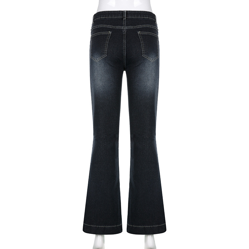 Retro blue low waisted straight leg casual pants