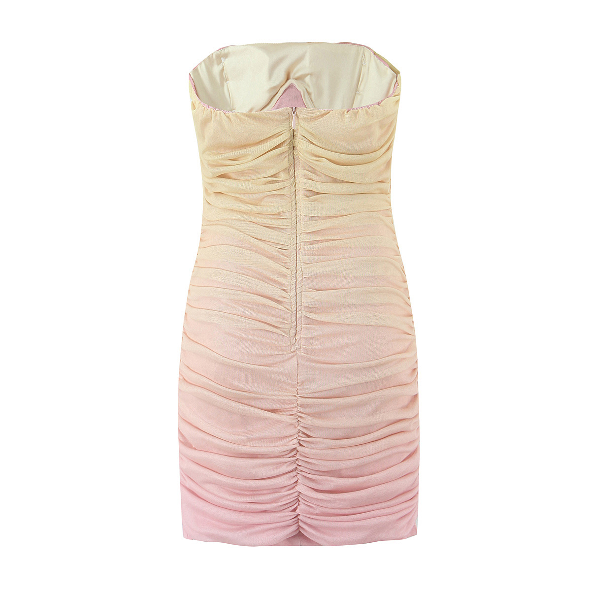 Gradient wrinkled waist cinching strapless dress