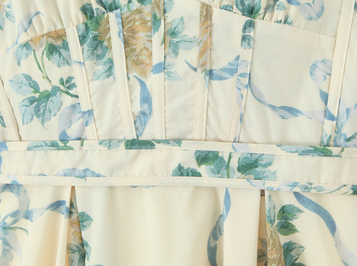 Cotton Print Ribbon Front Halter Maxi Dress