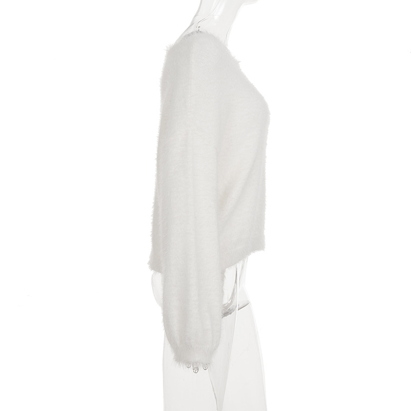 Ladies Relaxed Round Neck Plain Furry Sweater