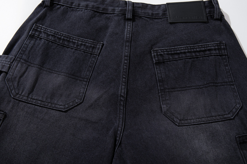 Casual Knife-Edge Pants for Men, Loose Straight-Leg Patchwork Denim Pants, Embroidered Wide-Leg Long Pants