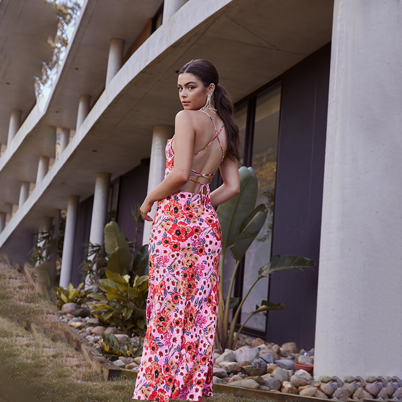 Vibrant Floral Sleeveless High-Waist Pencil Maxi Dress