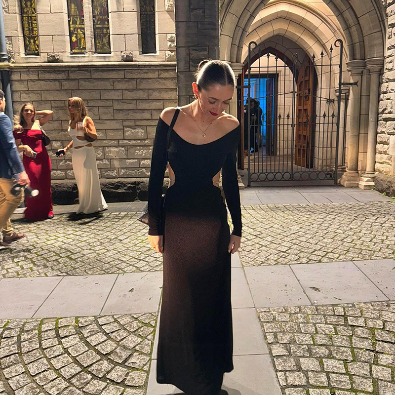 U Neck Pencil Open Back Full Sleeve Dress