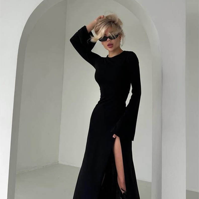 Split A-Line Full Sleeve Shirt Neck Dress