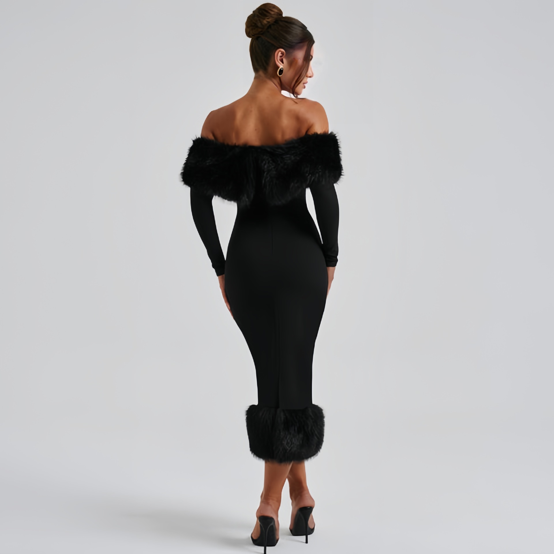 One neck long sleeved temperament slim fit dress