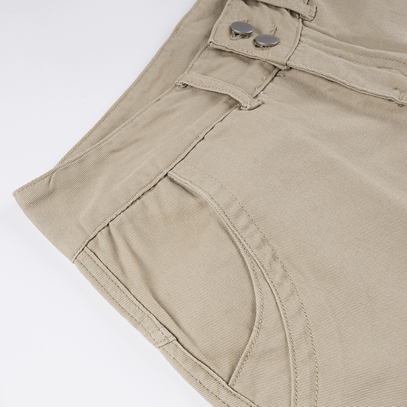 Retro khaki high waisted straight leg jeans for women