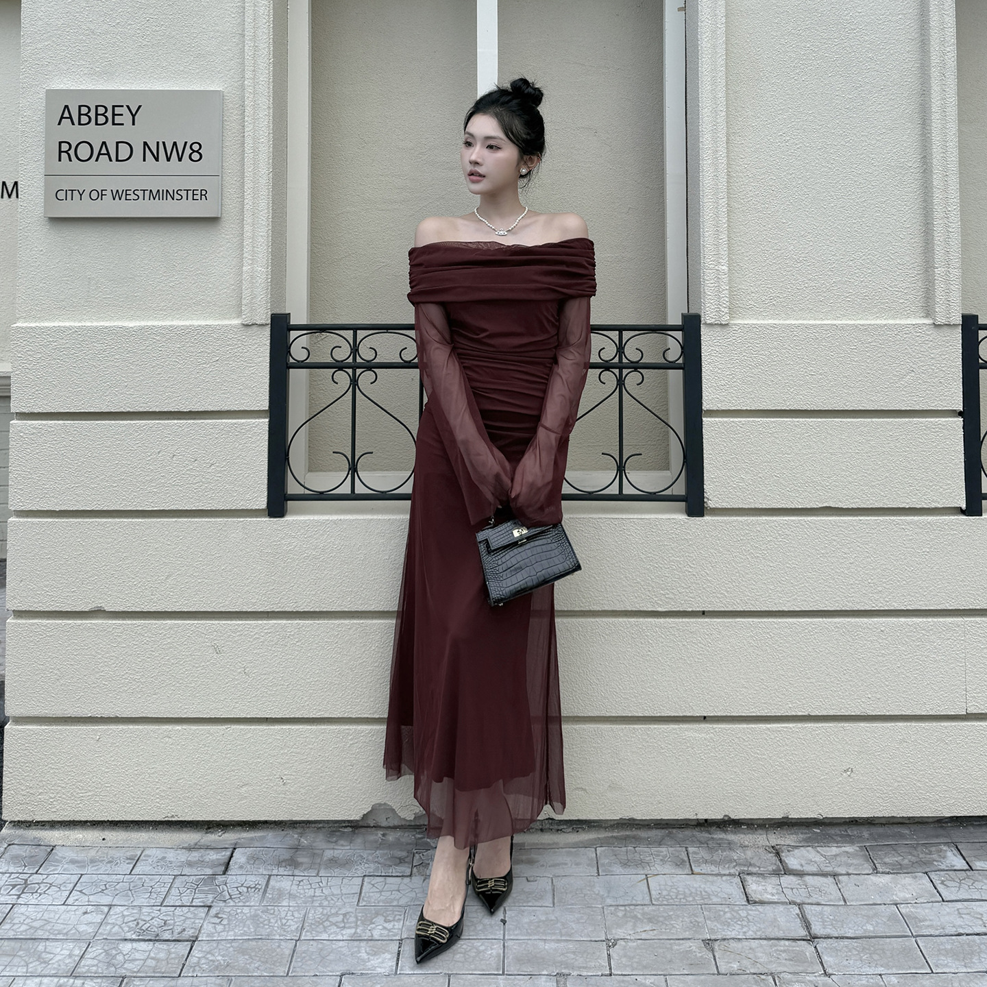 Asymmetric Neckline Three Quarter Sleeve Spandex Pencil Dress