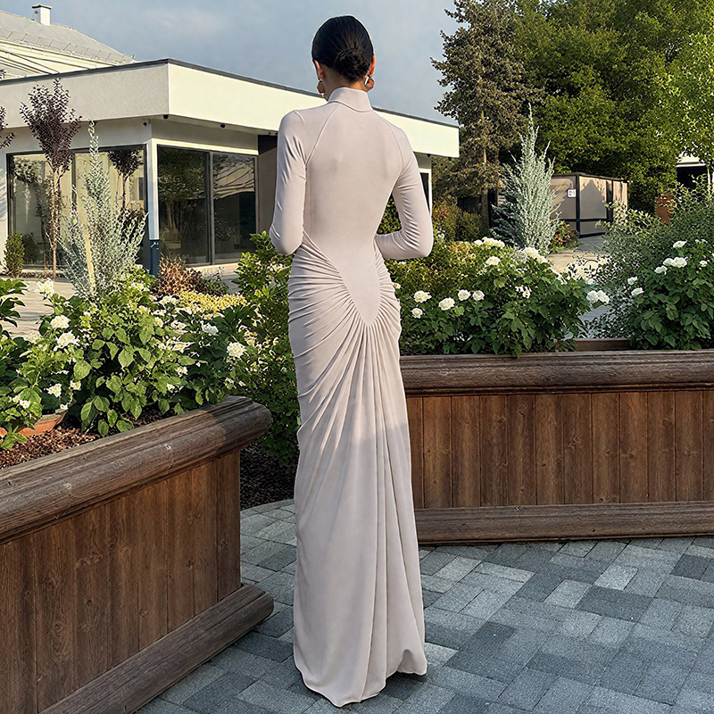 Bodycon High Neck High Waist Polyester Spandex Dress