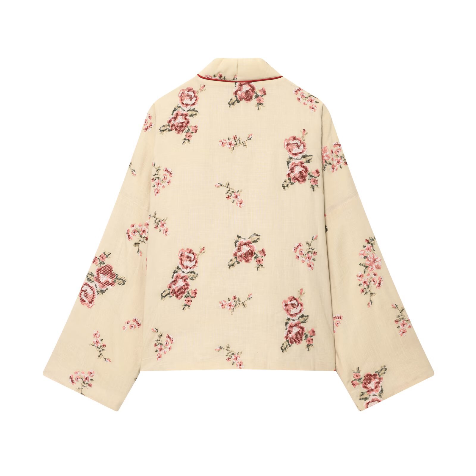 Flower embroidery V-neck long sleeved cotton jacket
