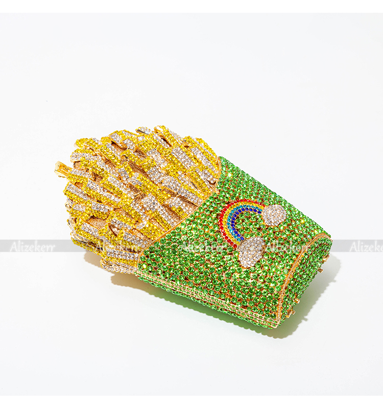 3D Chips Crystal Evening Clutch Bags Wedding Party Bridal Diamond Boutique Novelty Metal Purses And Handbags High Quality