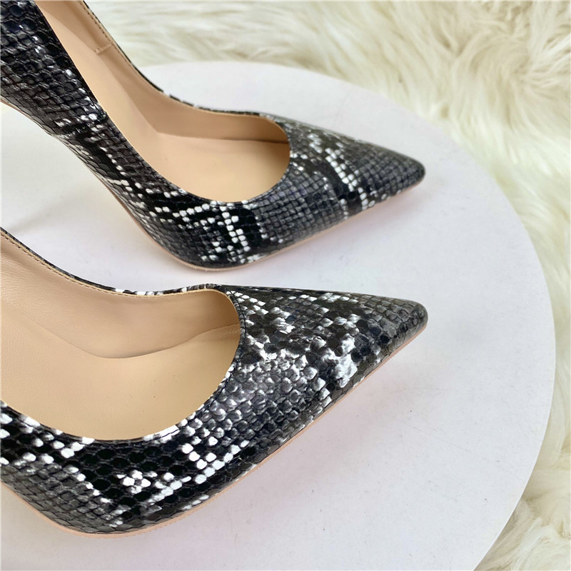 Snake skin patterned socialite high heels, pointed toe thin heels, shallow cut single shoes for women's shoes