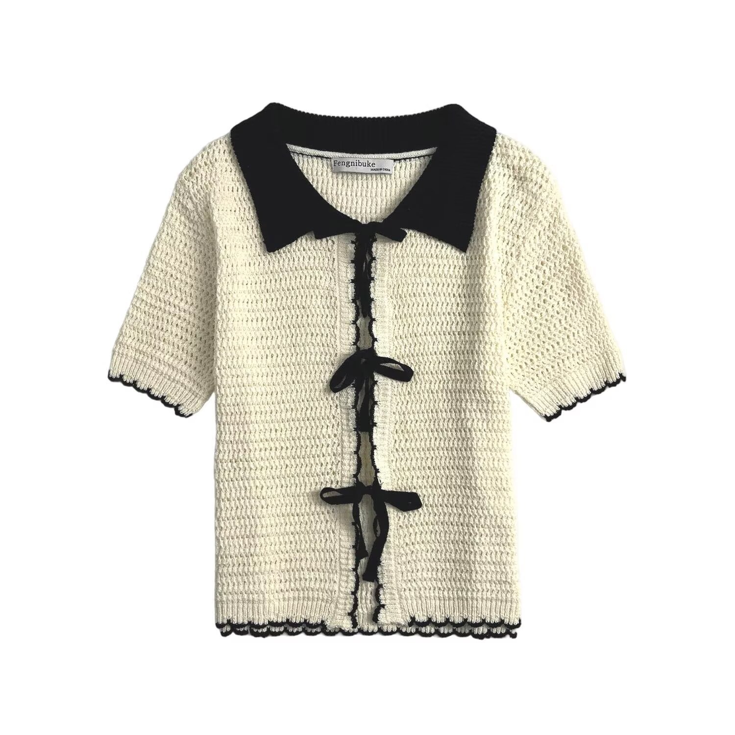 Solid Three-Quarter Length Ribbon Neckband Slim Fit Sweater
