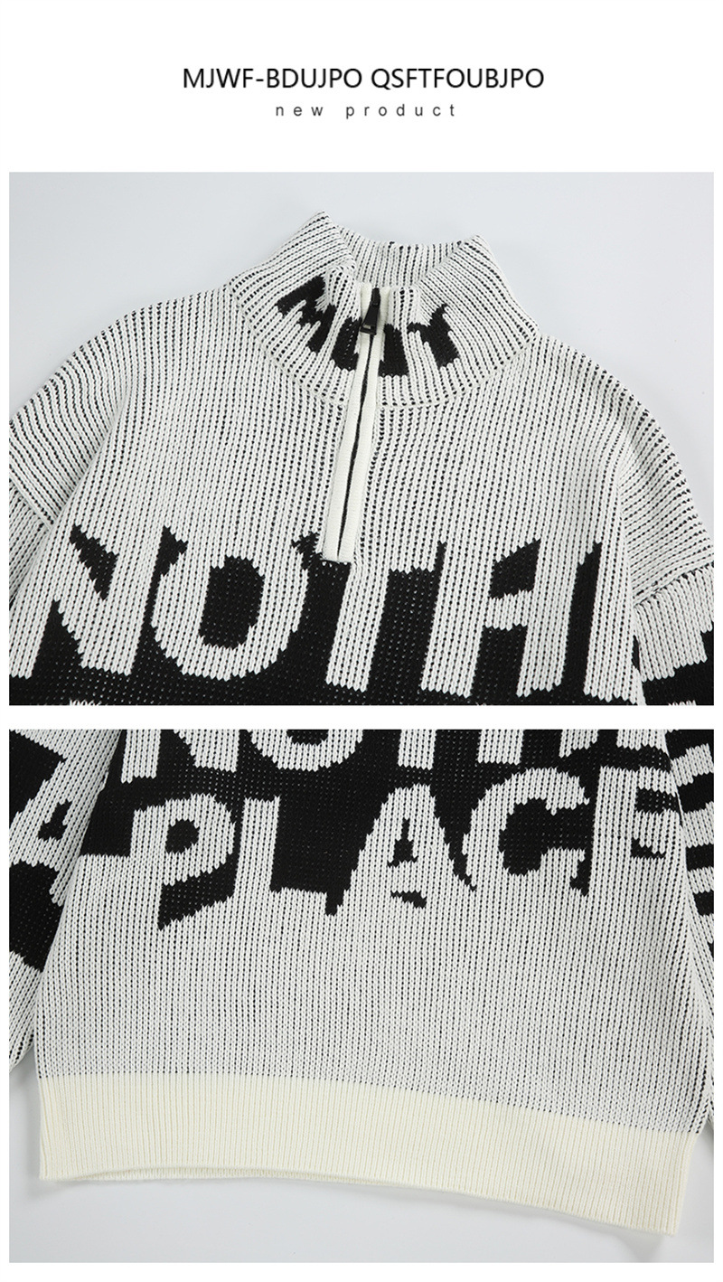 Japanese Fresh Oversized Funnel Neck Zipper Lettering Sweater