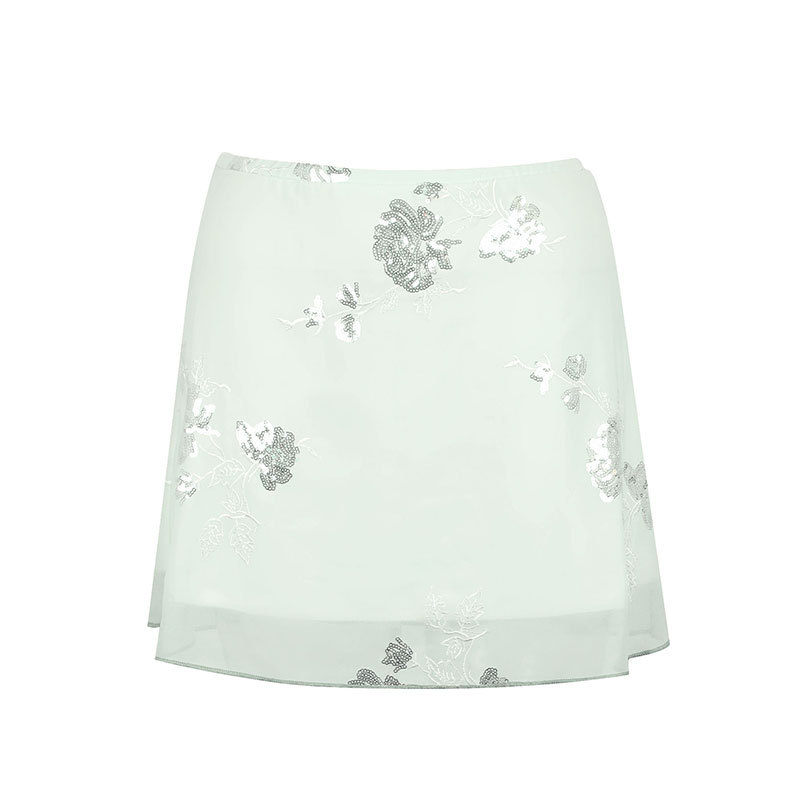 High-Waisted Embroidered Polyester Mini Skirt