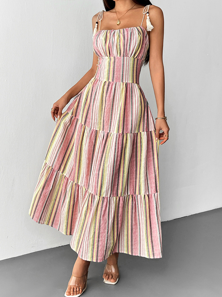 Bandeau Colorblock A-Line Maxi Dress